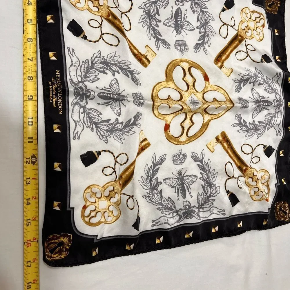 My Flat in London Gold and Black Scarf with Key Lock Motifs